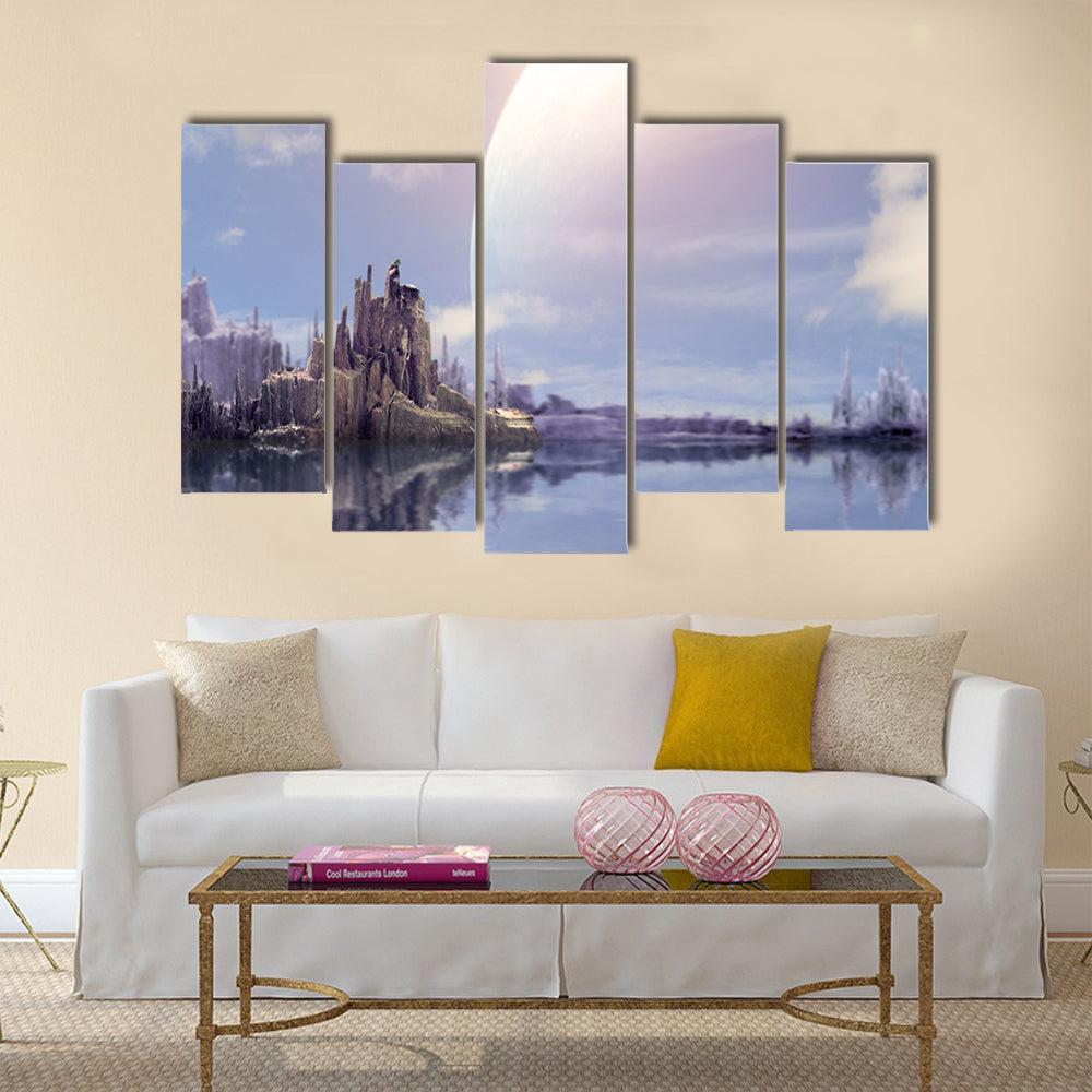 Collage-landscape in fantasy planet Multi Panel Canvas Wall Art