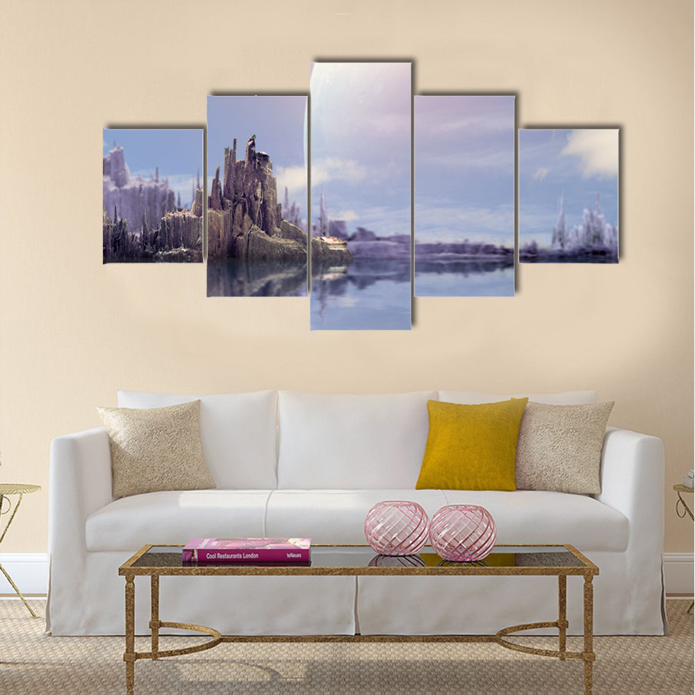 Collage-landscape in fantasy planet Multi Panel Canvas Wall Art