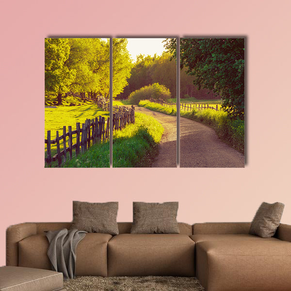 Rural Sweden summer sunny landscape with road multi panel canvas wall art