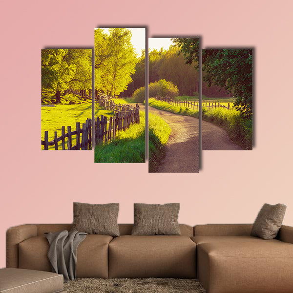 Rural Sweden summer sunny landscape with road multi panel canvas wall art