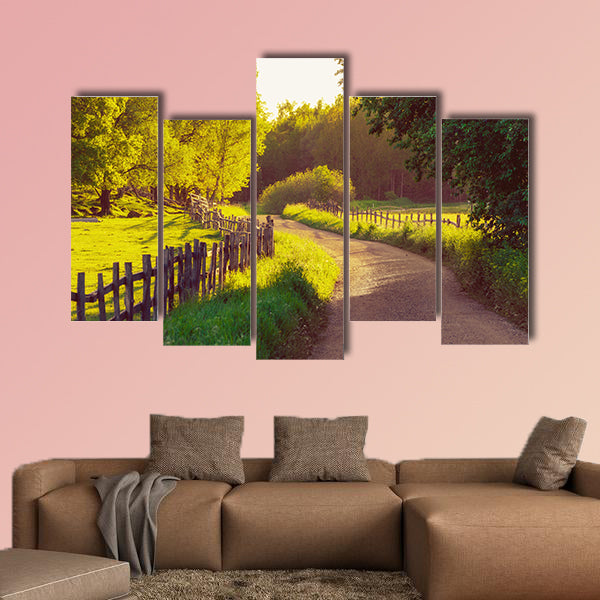 Rural Sweden summer sunny landscape with road multi panel canvas wall art