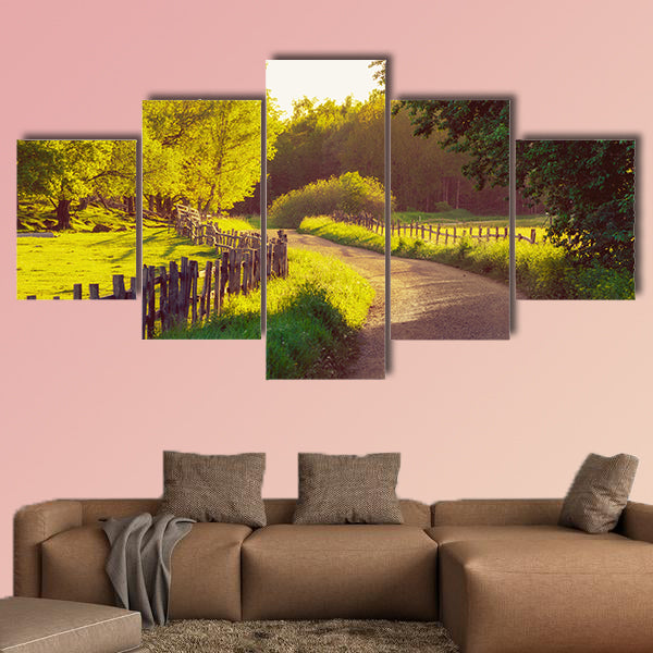 Rural Sweden summer sunny landscape with road multi panel canvas wall art