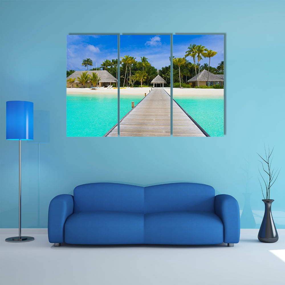 The Beach Bungalows On A Tropical Island Multi Panel Canvas Wall Art