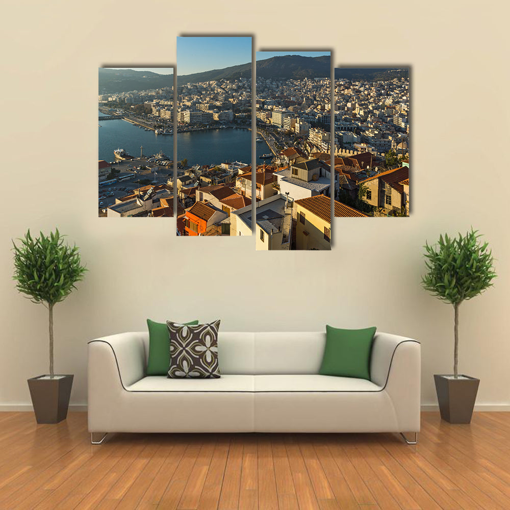 Amazing Panorama To Kavala, East Macedonia, Greece, Multi Panel Canvas Wall Art