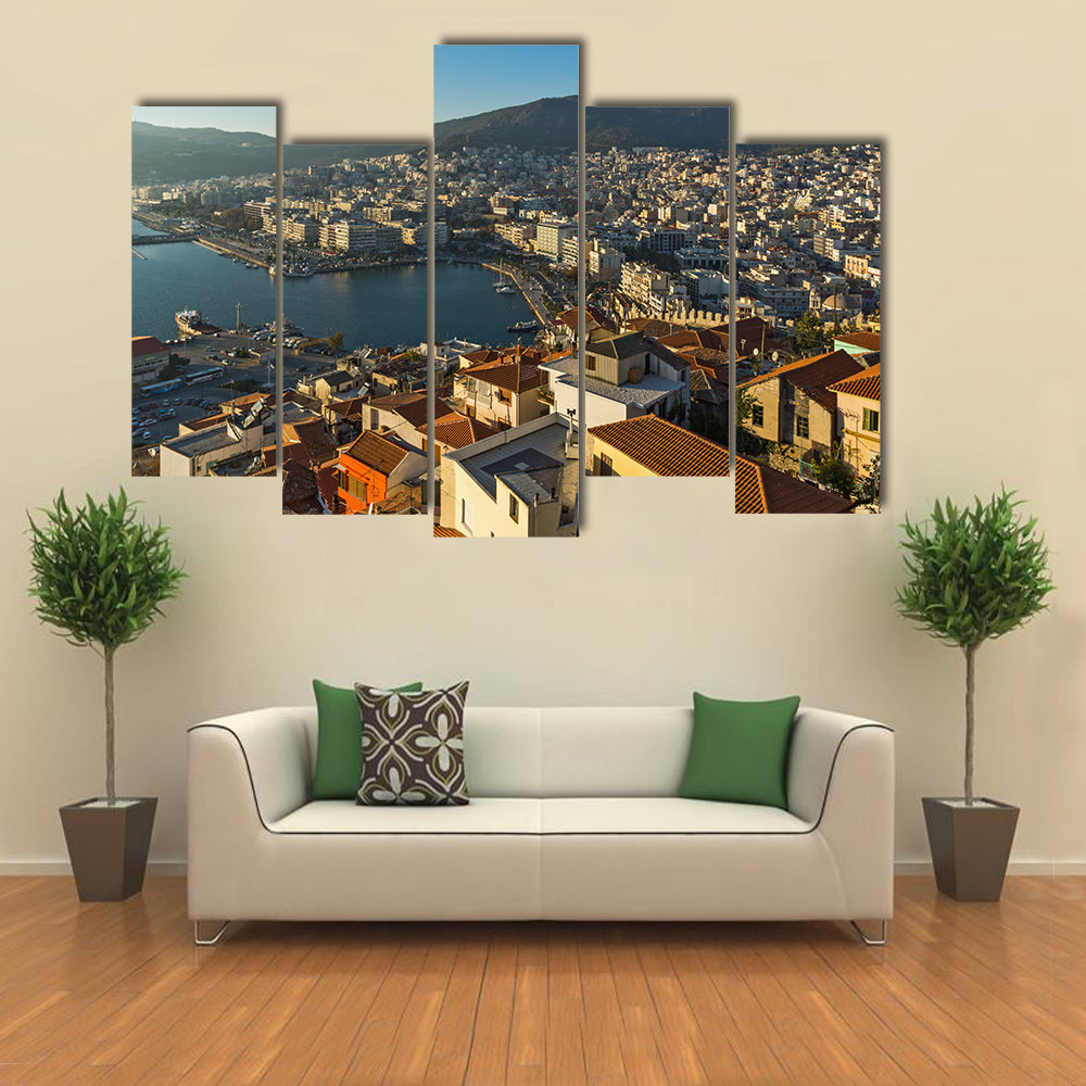 Amazing Panorama To Kavala, East Macedonia, Greece, Multi Panel Canvas Wall Art