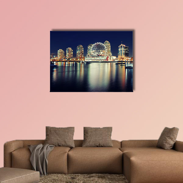 Vancouver city night view with buildings Multi panel canvas wall art