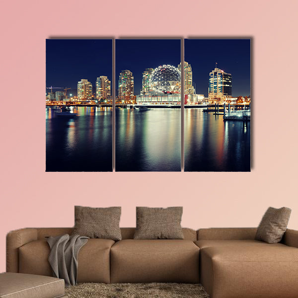 Vancouver city night view with buildings Multi panel canvas wall art