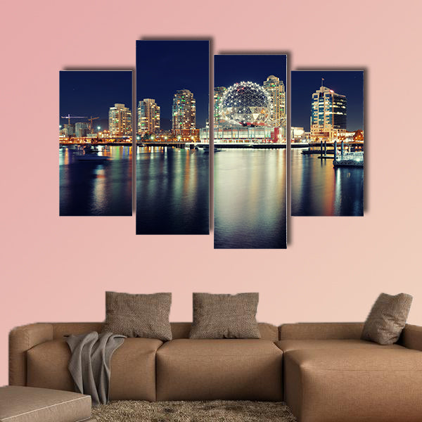 Vancouver city night view with buildings Multi panel canvas wall art