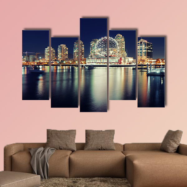 Vancouver city night view with buildings Multi panel canvas wall art