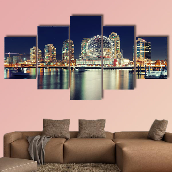 Vancouver city night view with buildings Multi panel canvas wall art