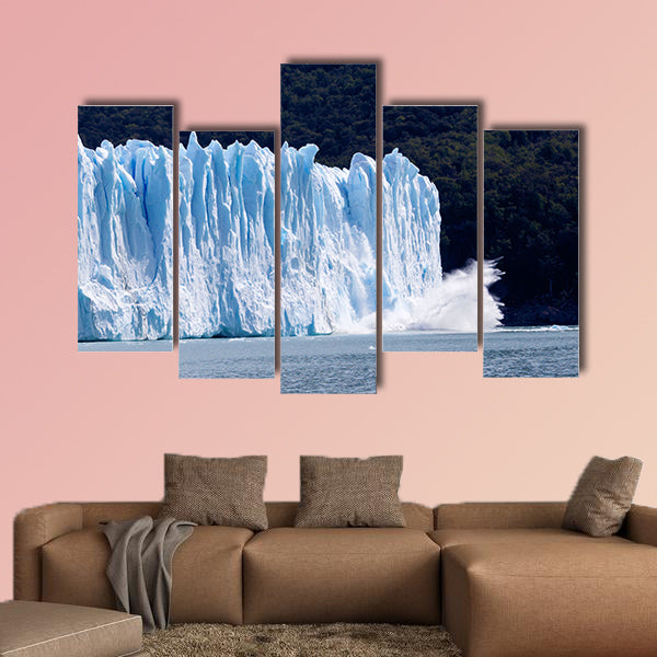 Image of a collapsing glacier on a forest background multi panel canvas wall art