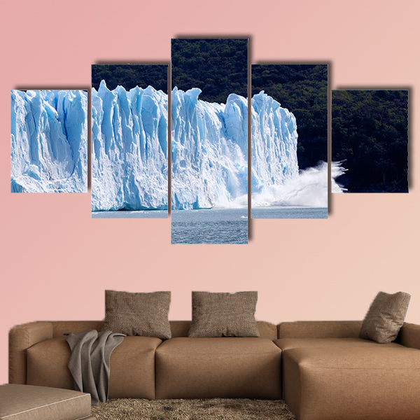 Image of a collapsing glacier on a forest background multi panel canvas wall art