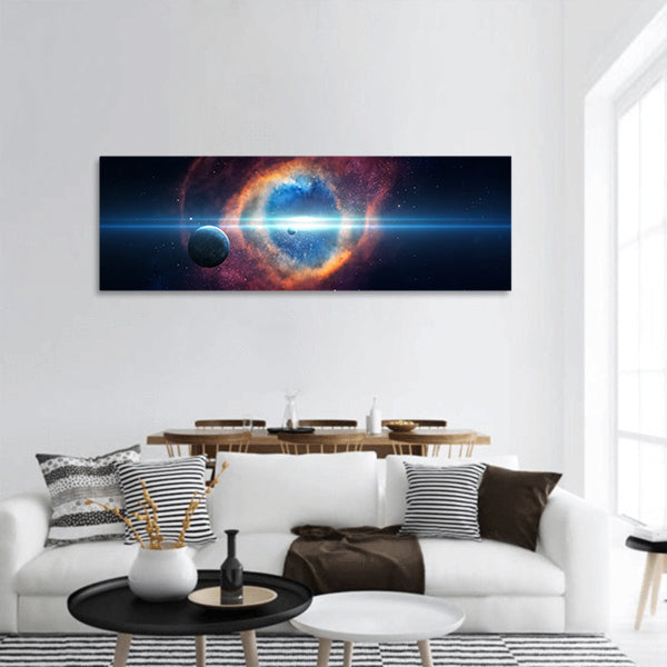 Universe scene with planets panoramic canvas wall art