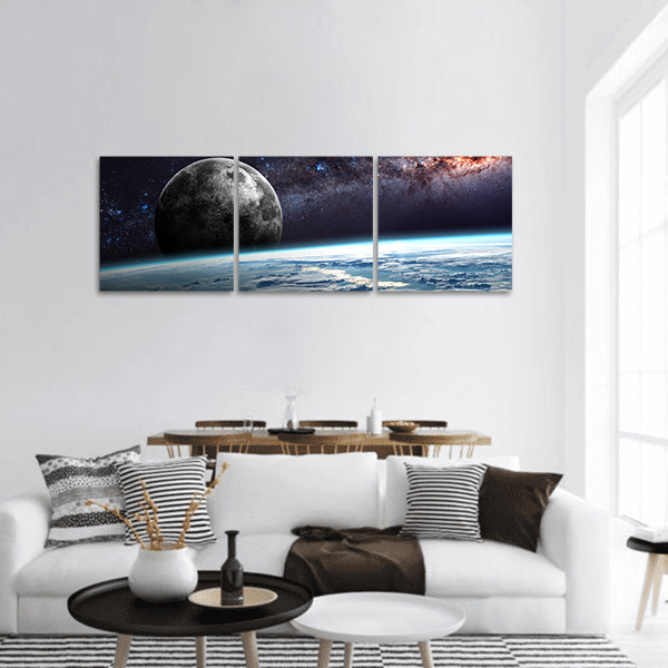 Earth,moon and star panoramic canvas wall art