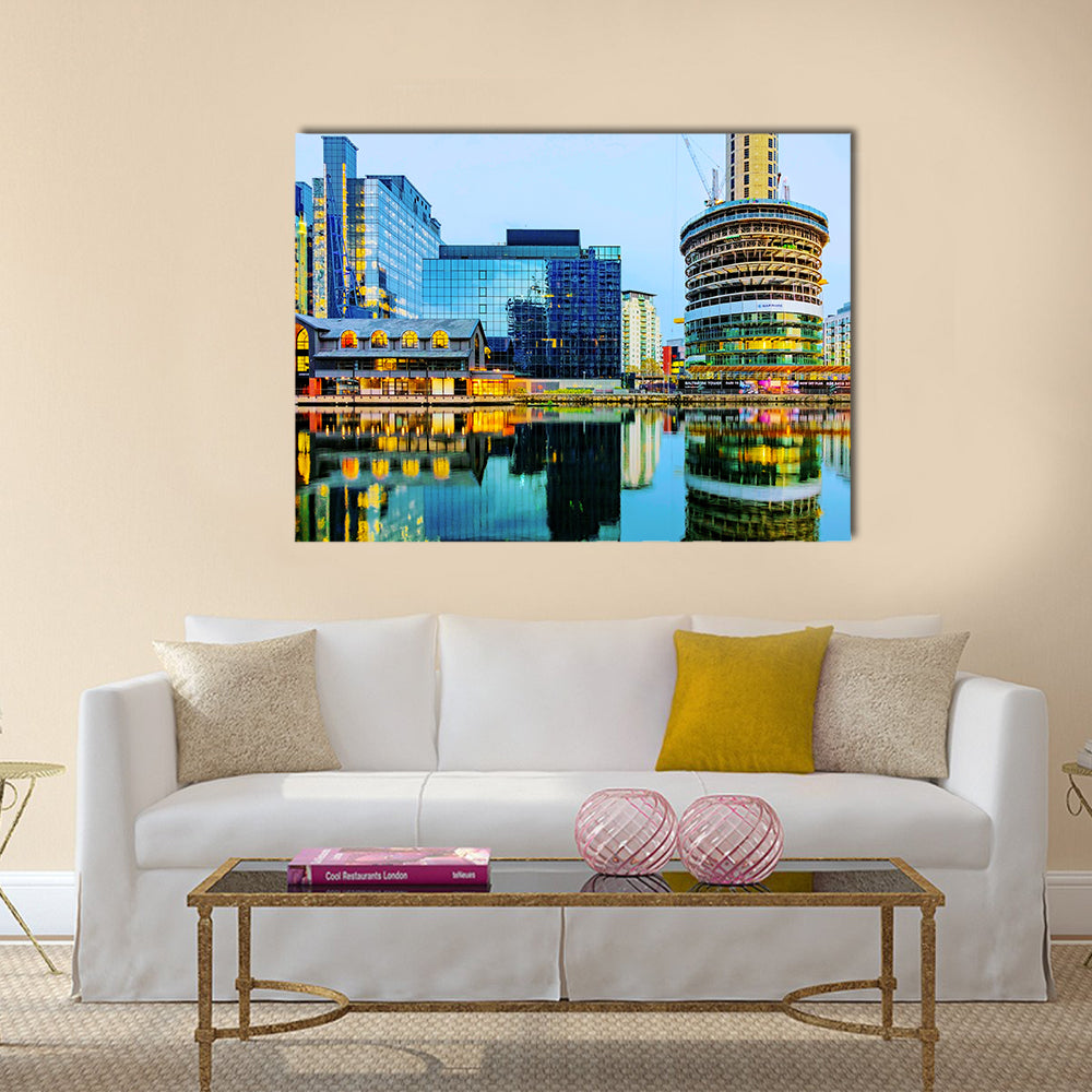 Scene Of The London’s Financial District Light Uo At Night Time In United Kingdome, Multi Panel Canvas Wall Art