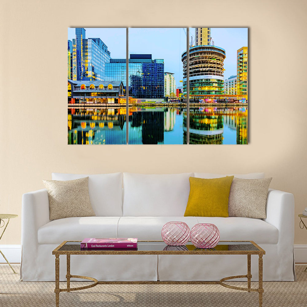 Scene Of The London’s Financial District Light Uo At Night Time In United Kingdome, Multi Panel Canvas Wall Art
