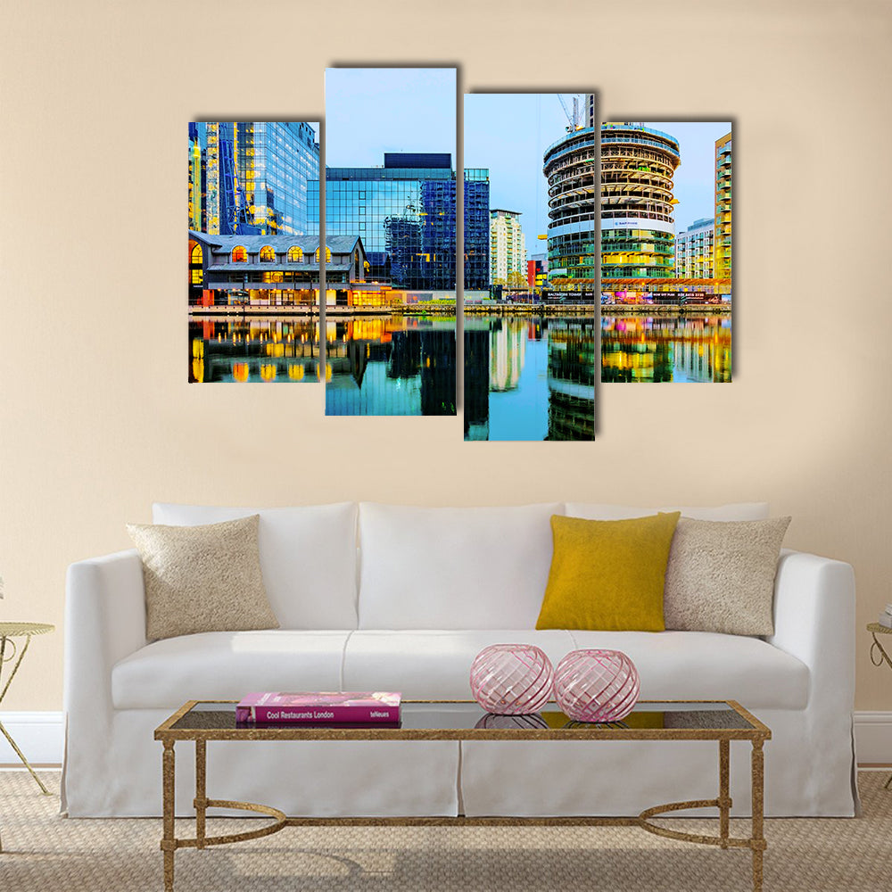 Scene Of The London’s Financial District Light Uo At Night Time In United Kingdome, Multi Panel Canvas Wall Art