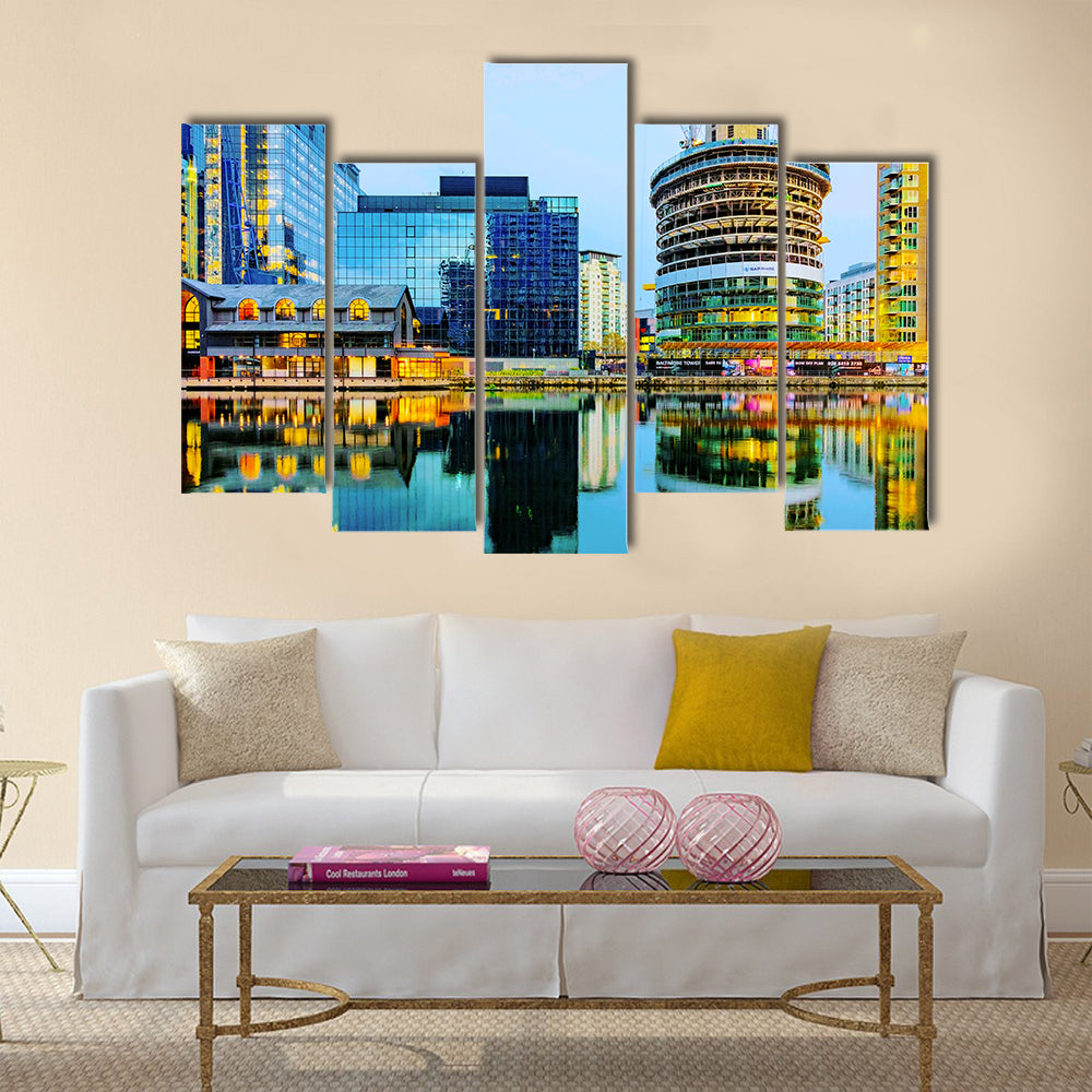 Scene Of The London’s Financial District Light Uo At Night Time In United Kingdome, Multi Panel Canvas Wall Art