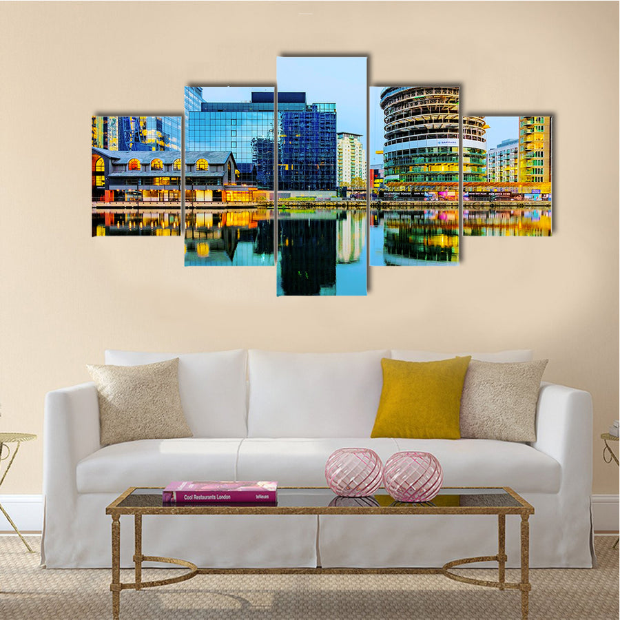 Scene Of The London’s Financial District Light Uo At Night Time In United Kingdome, Multi Panel Canvas Wall Art