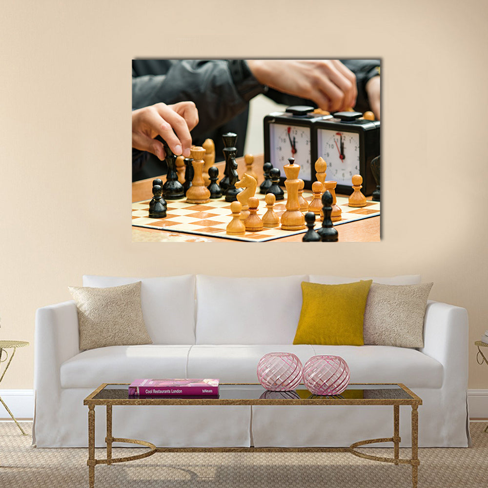 chess game in the streets close-up multi panel canvas wall art