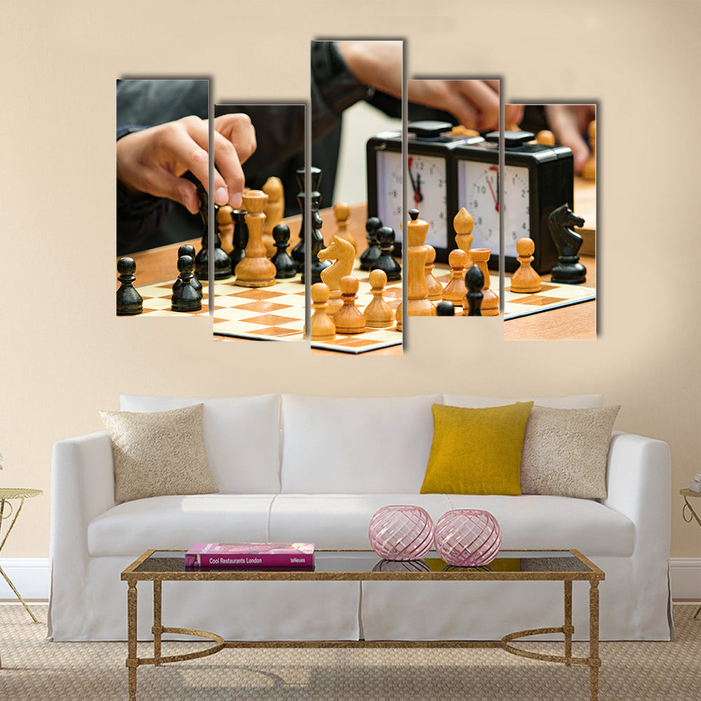chess game in the streets close-up multi panel canvas wall art