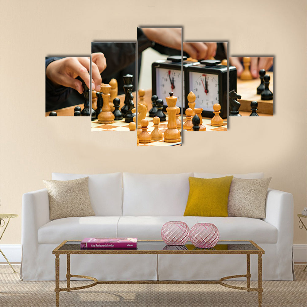 chess game in the streets close-up multi panel canvas wall art