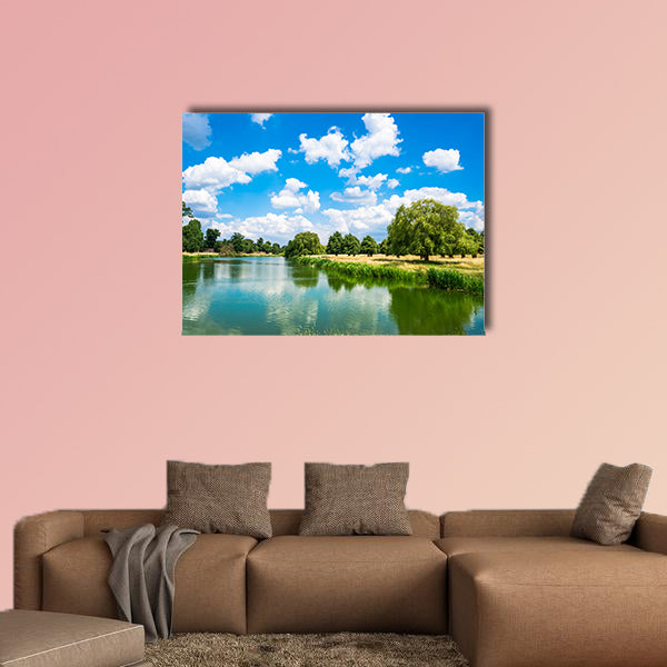 A pond in Hampton Court Park in South London, UK Multi panel canvas wall art