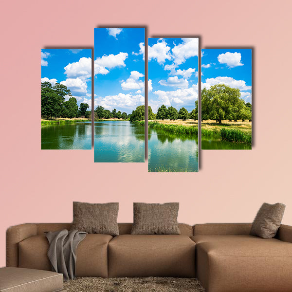 A pond in Hampton Court Park in South London, UK Multi panel canvas wall art
