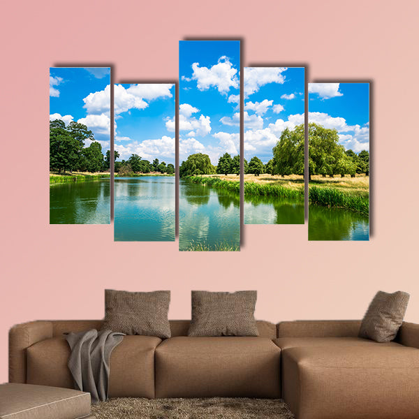 A pond in Hampton Court Park in South London, UK Multi panel canvas wall art