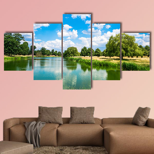 A pond in Hampton Court Park in South London, UK Multi panel canvas wall art