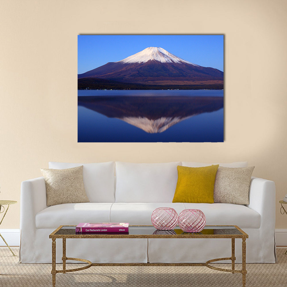Pre-dawn view of Mount Fuji with mirror reflection in lake Multi panel canvas wall art