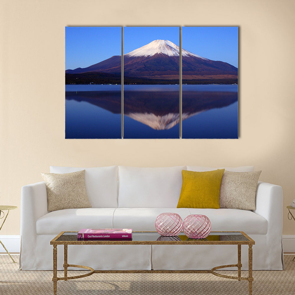 Pre-dawn view of Mount Fuji with mirror reflection in lake Multi panel canvas wall art