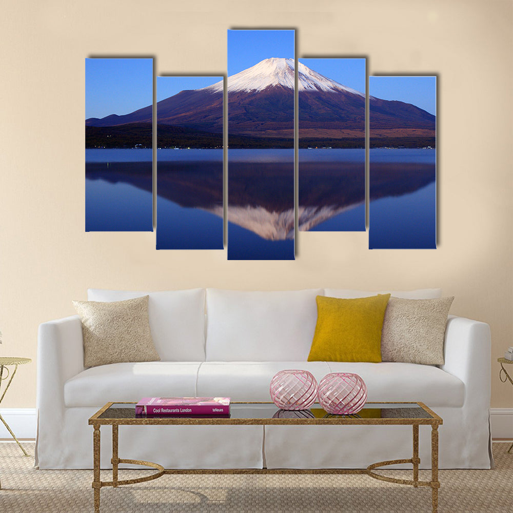 Pre-dawn view of Mount Fuji with mirror reflection in lake Multi panel canvas wall art