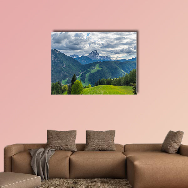 Dramatic clouds over mountain Peitlerkofel in south Tyrol, canvas wall art