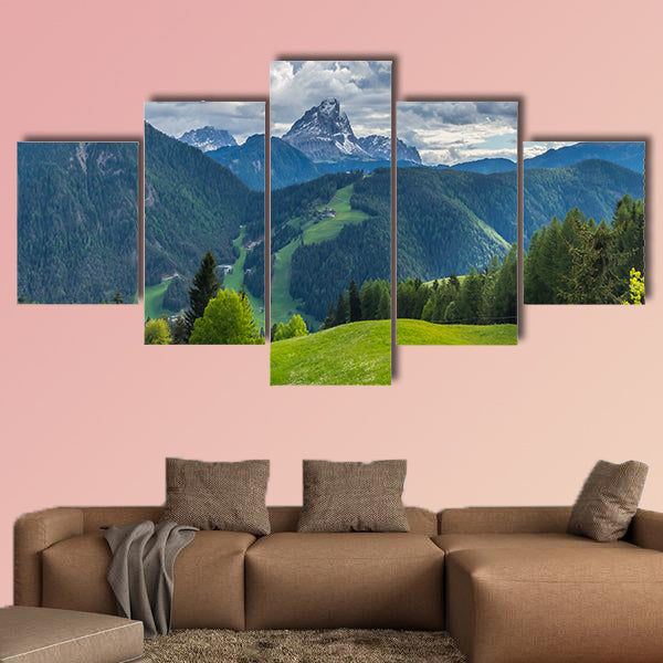 Dramatic clouds over mountain Peitlerkofel in south Tyrol, canvas wall art