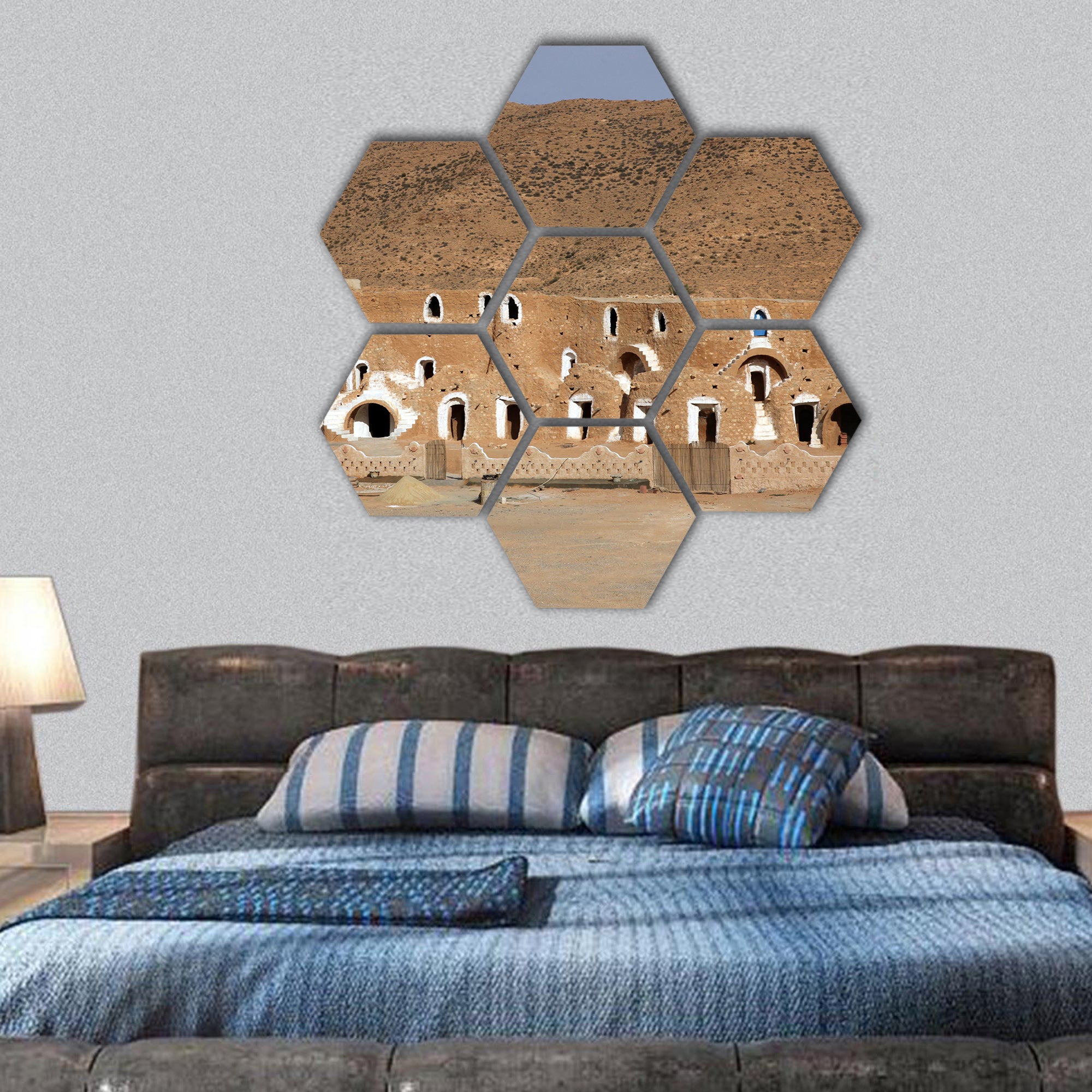 Bedouin house in Tunisia hexagonal canvas wall art