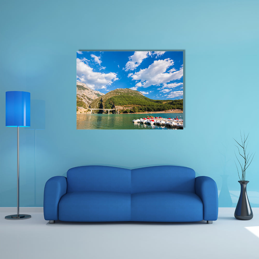 St Croix Lake with paddles boats, Les Gorges du Verdon Provence France multi panel canvas wall art