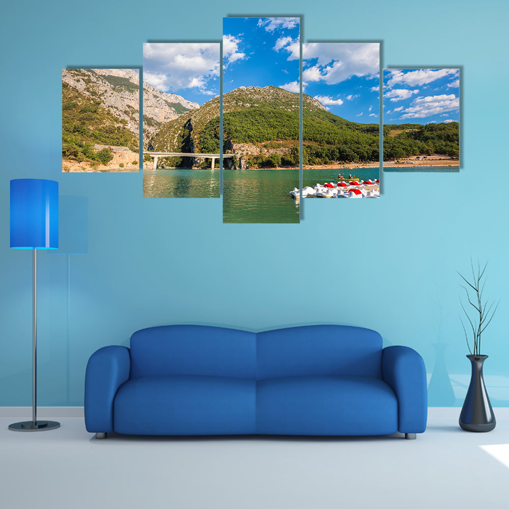 St Croix Lake with paddles boats, Les Gorges du Verdon Provence France multi panel canvas wall art
