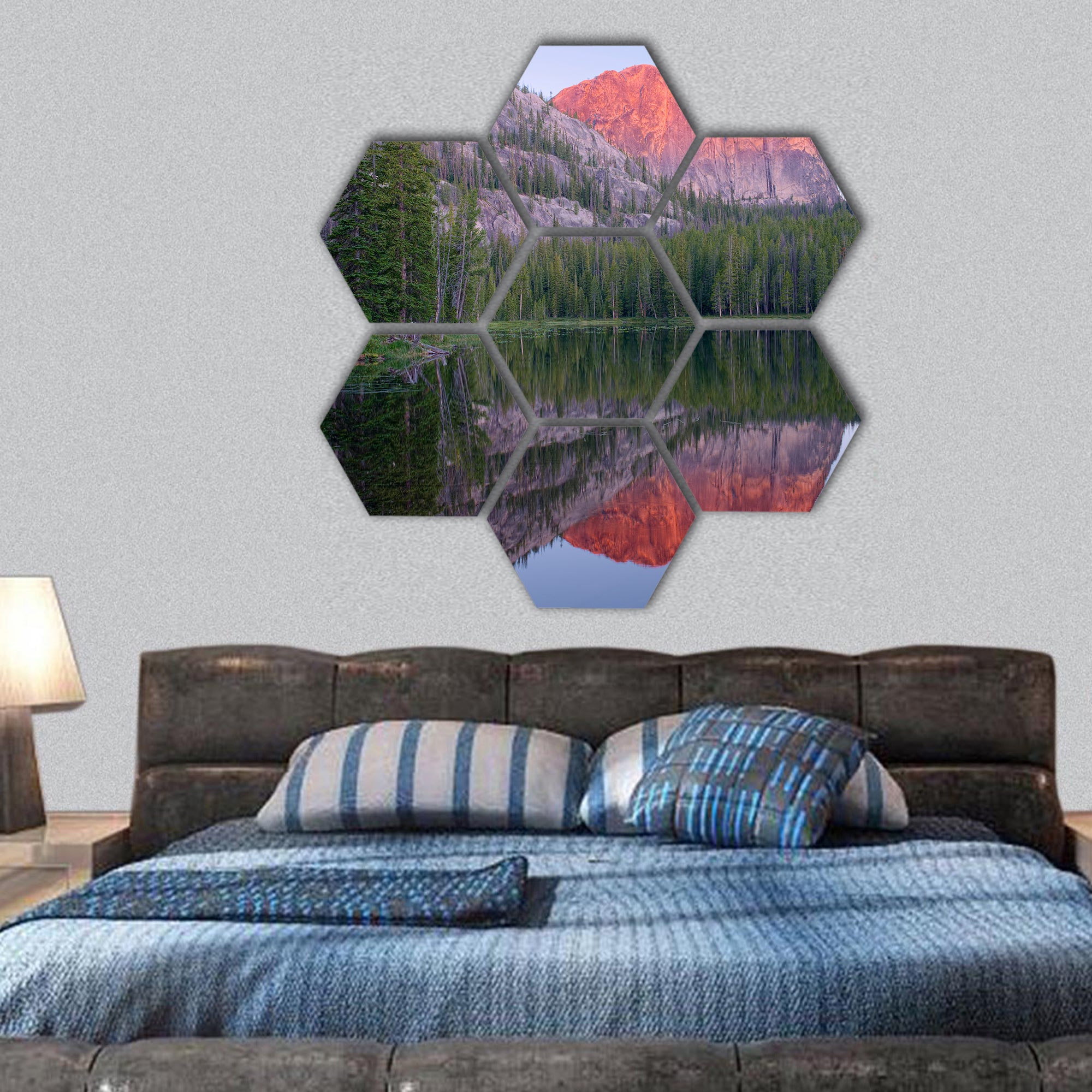 Yellowjacket Lake and Sugarloaf Mountain hexagonal canvas wall art