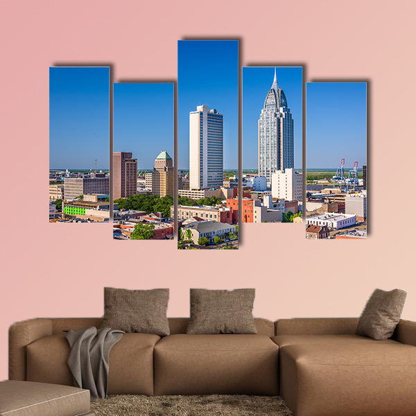 Mobile, Alabama, USA downtown skyline multi panel canvas wall art