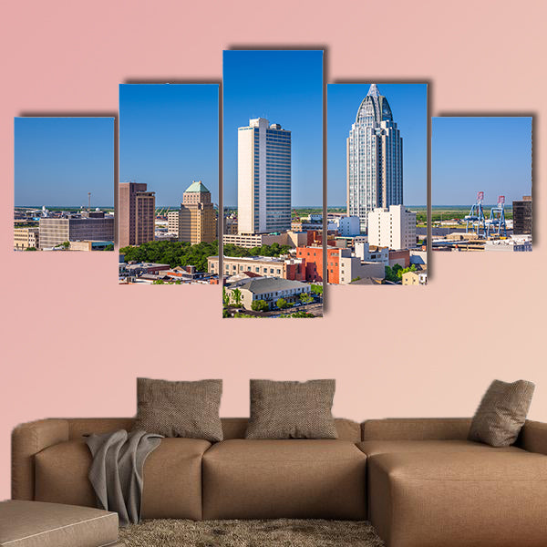 Mobile, Alabama, USA downtown skyline multi panel canvas wall art