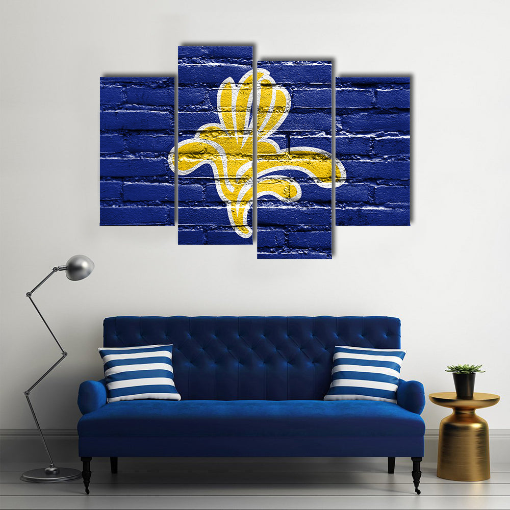 Flag of Brussels Region Belgium painted on brick wall Multi panel canvas wall art