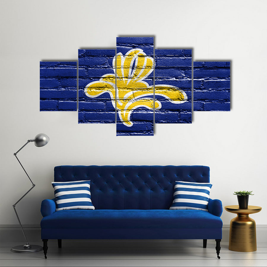 Flag of Brussels Region Belgium painted on brick wall Multi panel canvas wall art