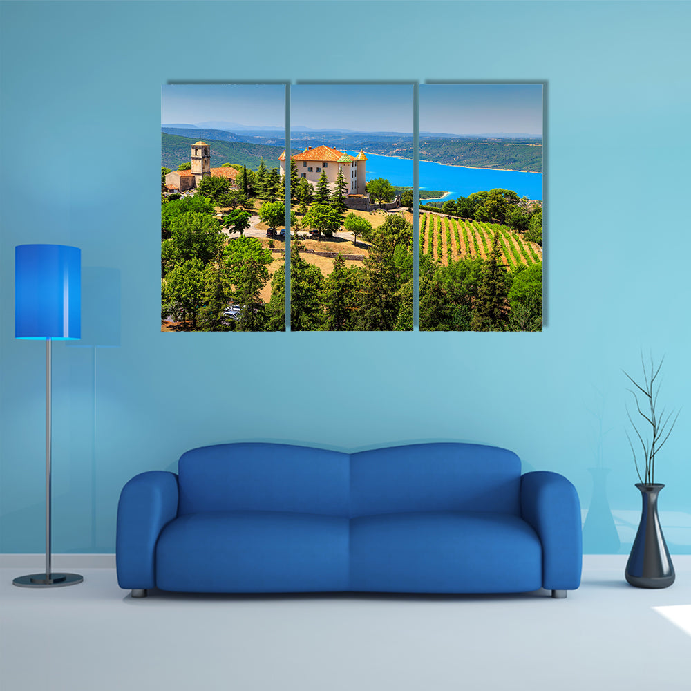 Stunning Aiguines castle church with spectacular vineyard multi panel canvas wall art
