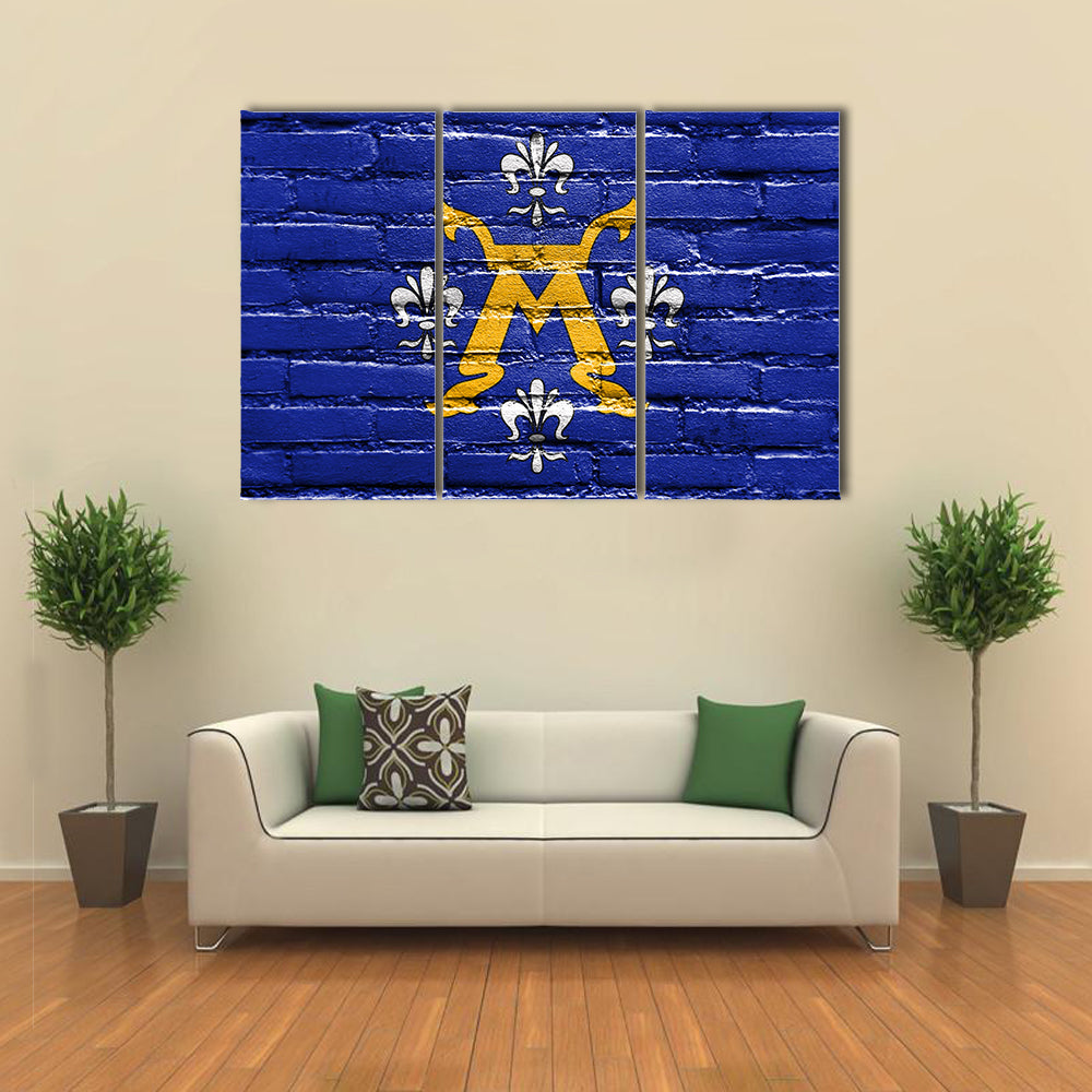 Flag of Turku, Finland, painted on brick wall multi panel canvas wall art