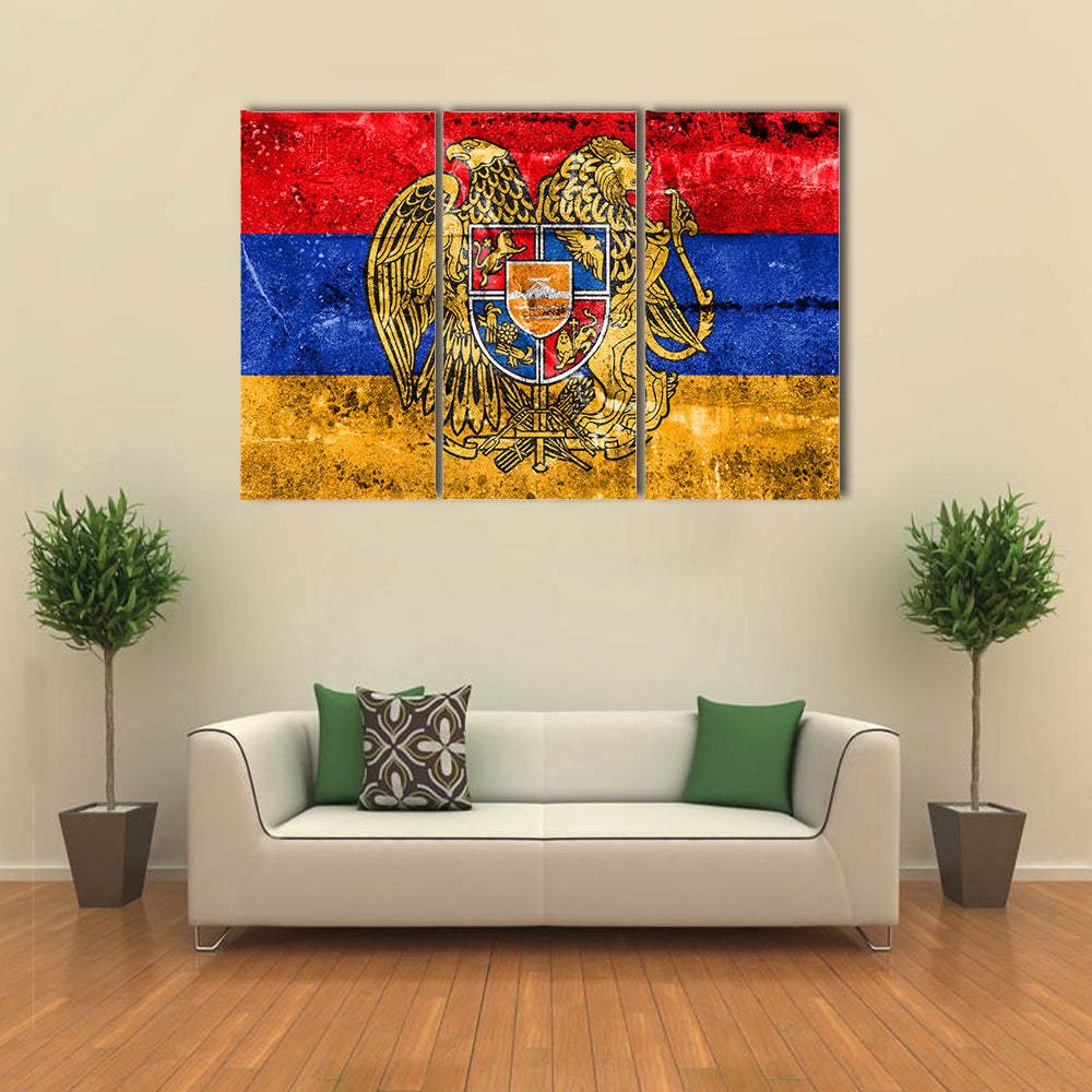 Flag Of Armenia With Coat Of Arms, Painted On Dirty Wall Multi Panel Canvas Wall Art