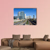 View on railroad and financial district in Vienna, Austria multi panel canvas wall art