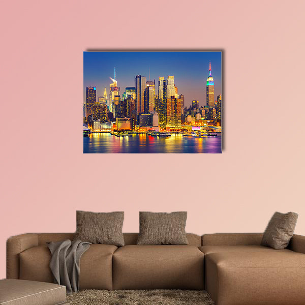 View on Manhattan at night, New York, USA Multi panel canvas wall art