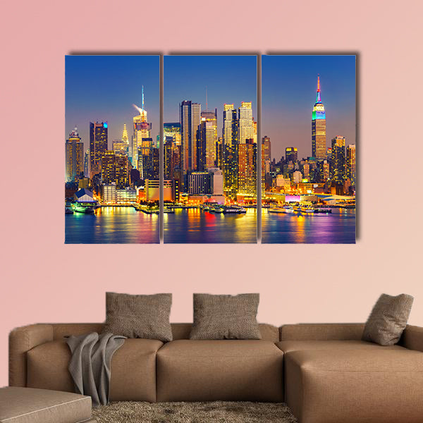 View on Manhattan at night, New York, USA Multi panel canvas wall art