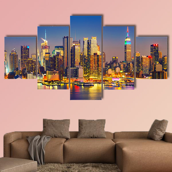 View on Manhattan at night, New York, USA Multi panel canvas wall art